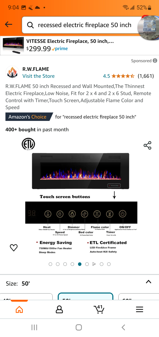 50 inch Recessed Electric Fireplace - photo 3