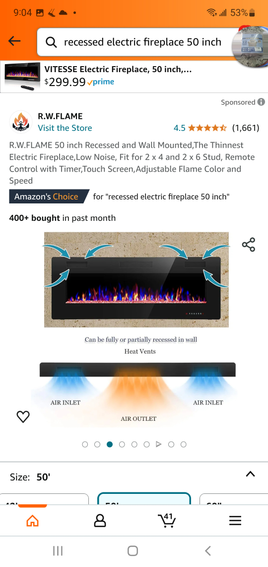 50 inch Recessed Electric Fireplace - photo 5