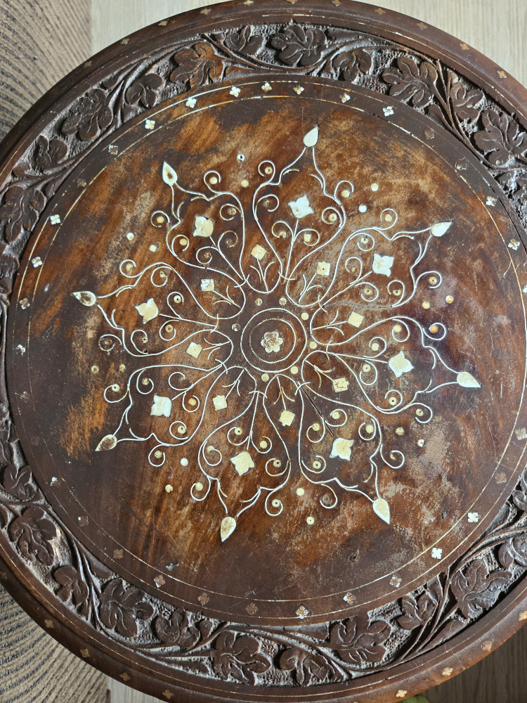 Vintage Hand-Carved Wooden Side Table - photo 2