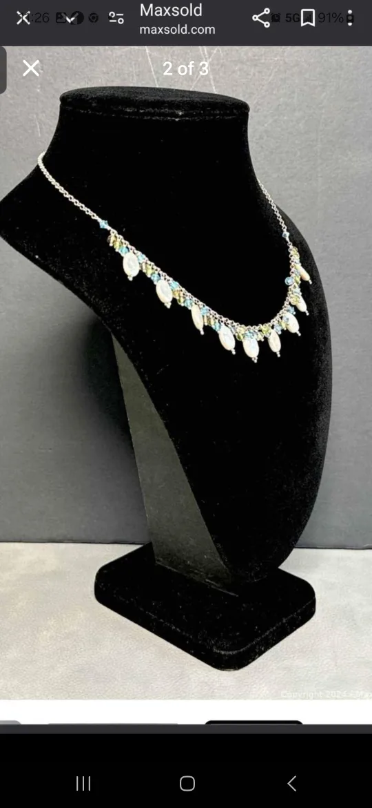 925 Silver and Pearl  Necklace Earrings Jewelry Set - Marked image indicator(2)