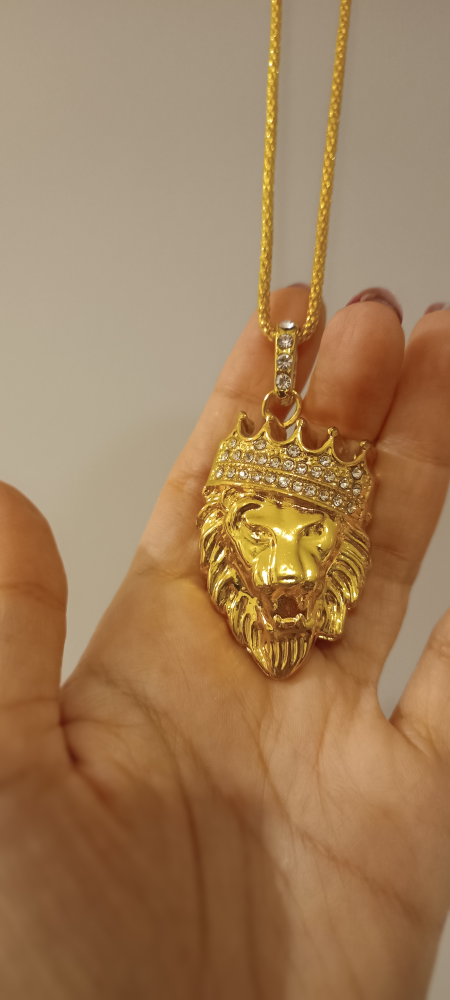 Halukakah Gold Plated Necklace Iced Out Crown Lion Pendant - photo 2