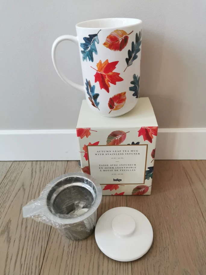 Coffee or Tea Mug with Infuser and Lid (16 oz) - Autumn Leaves