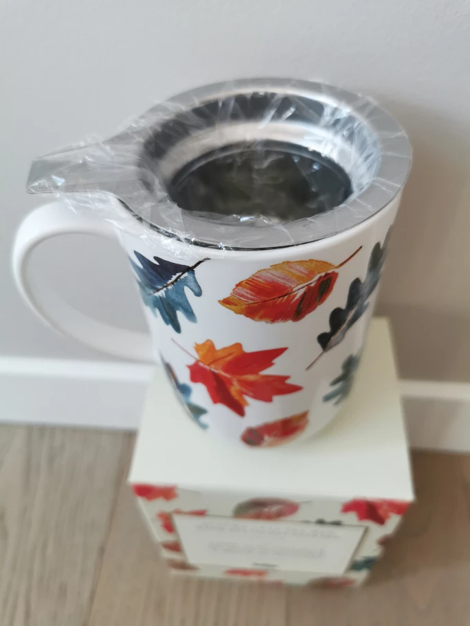 Coffee or Tea Mug with Infuser and Lid (16 oz) - Autumn Leaves - photo 3