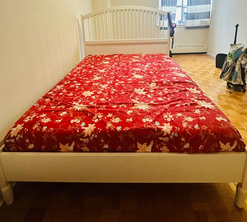 IKEA Queen Size Bed Frame with bed, bed cover