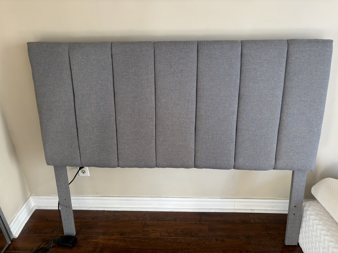 Full grey upholstered headboard