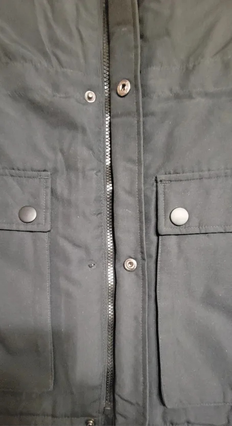 Black winter parka with faux fur hood. image indicator(5)