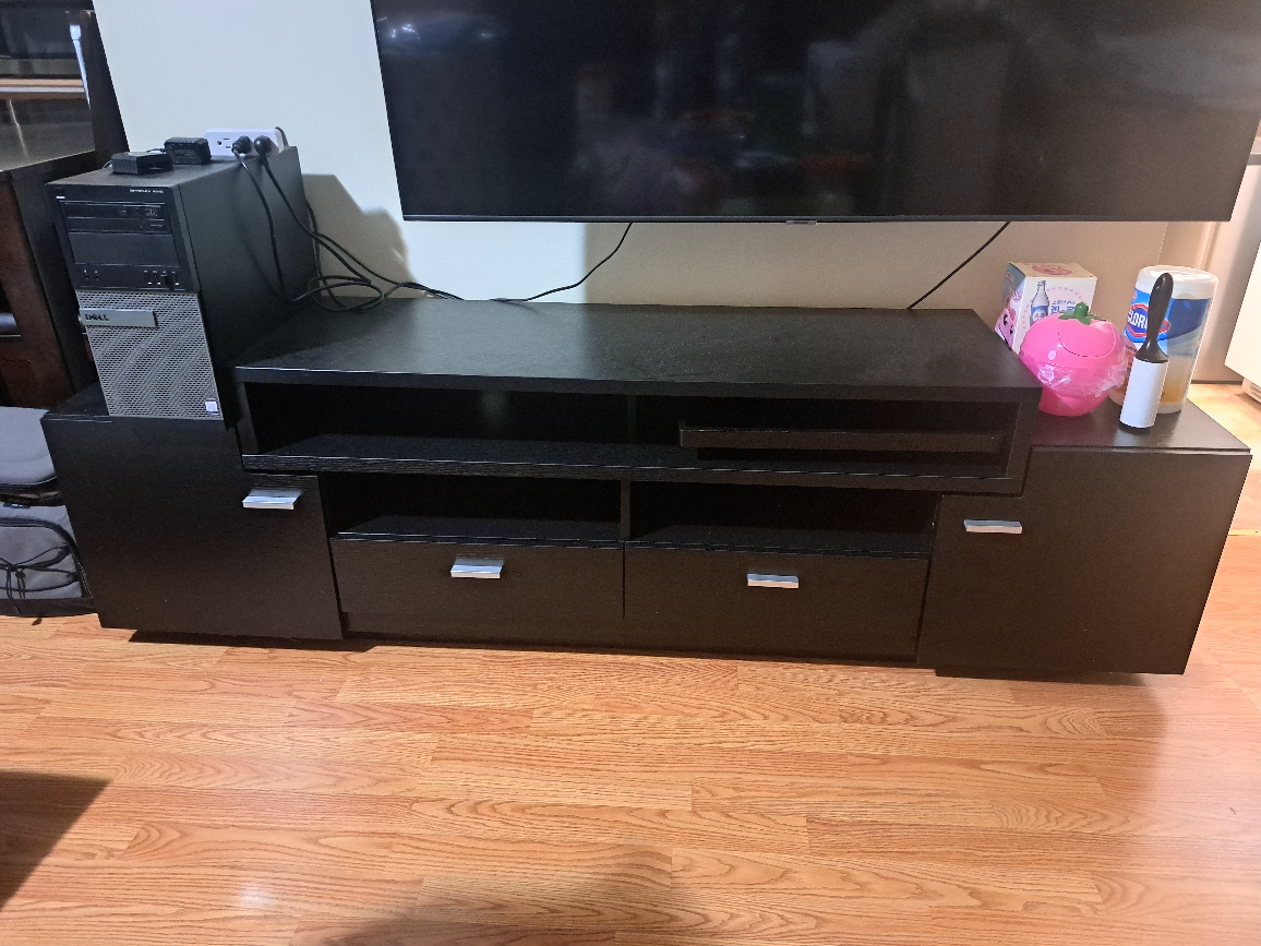 Black TV Stand with Doors and Drawers