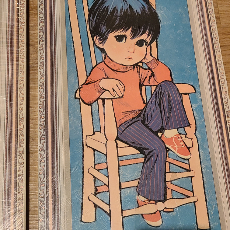 Vintage Big Eyes Boy Girl Cork Pictures Art by Lee 1971 - photo 3