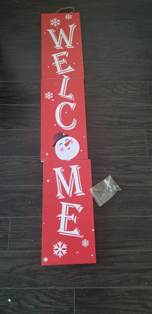 Wooden Welcome Sign with Snowman