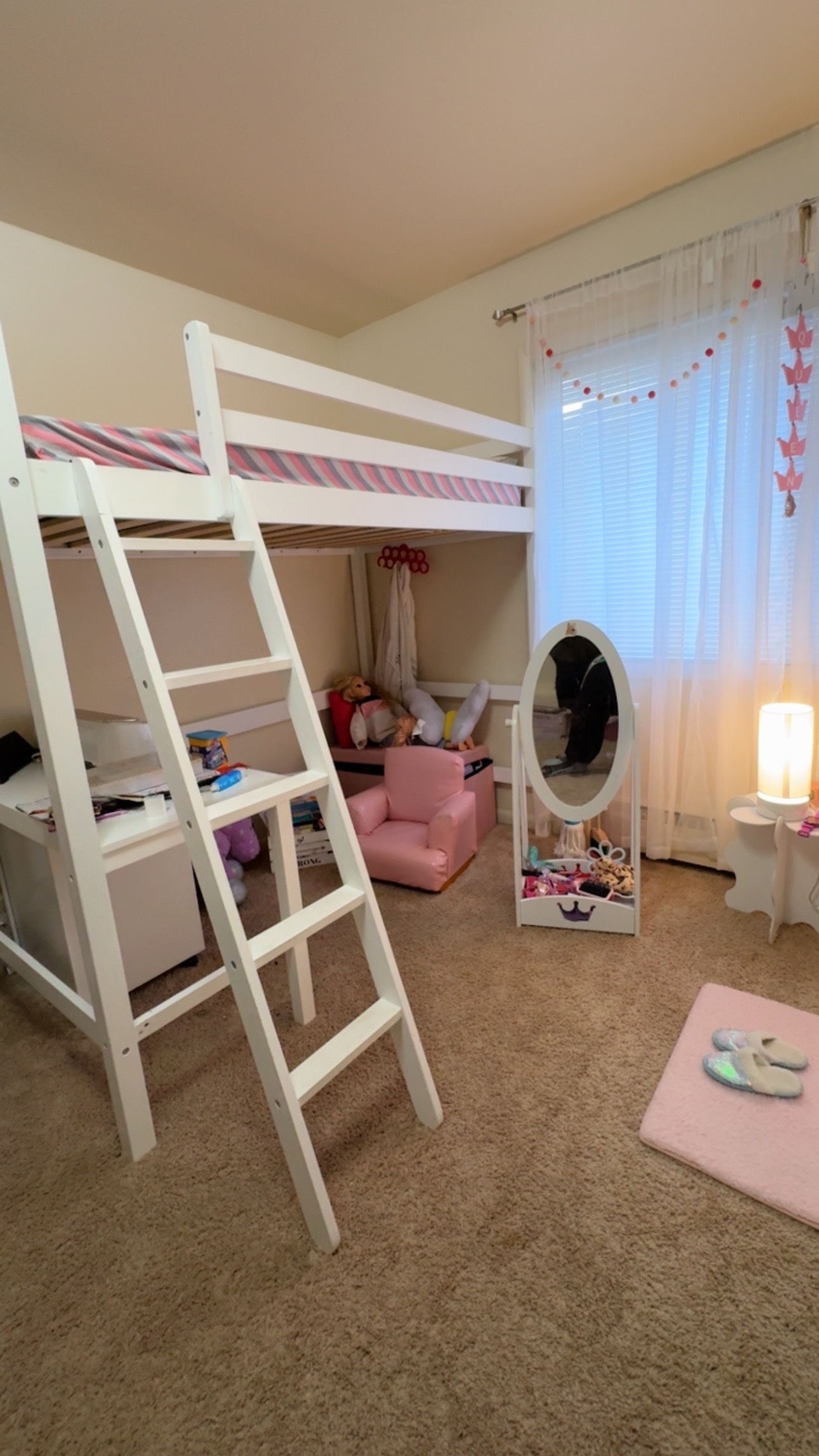 White Loft Bed with Desk + 6” twin spring mattress - photo 3