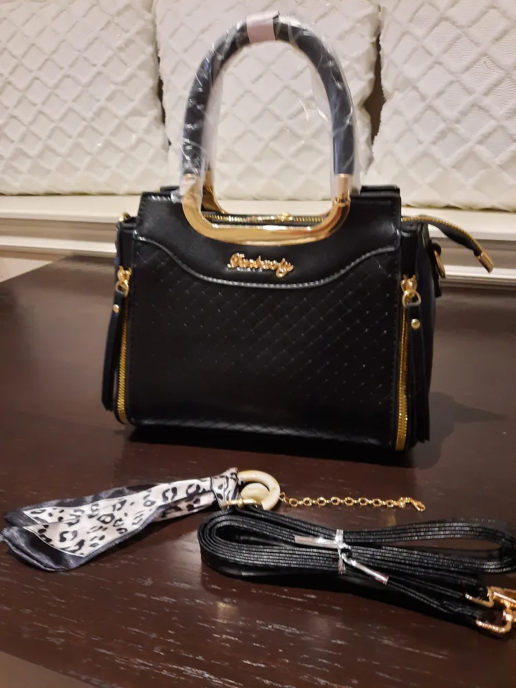 Black Handbag with strap and Scarf image indicator(2)