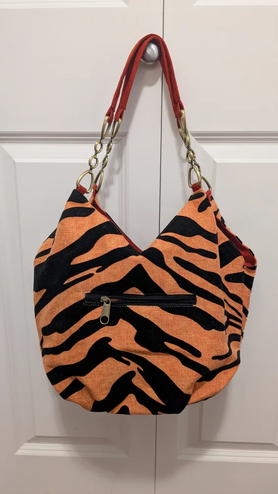 New Orange and Black Zebra Print Hobo Bag image indicator(2)
