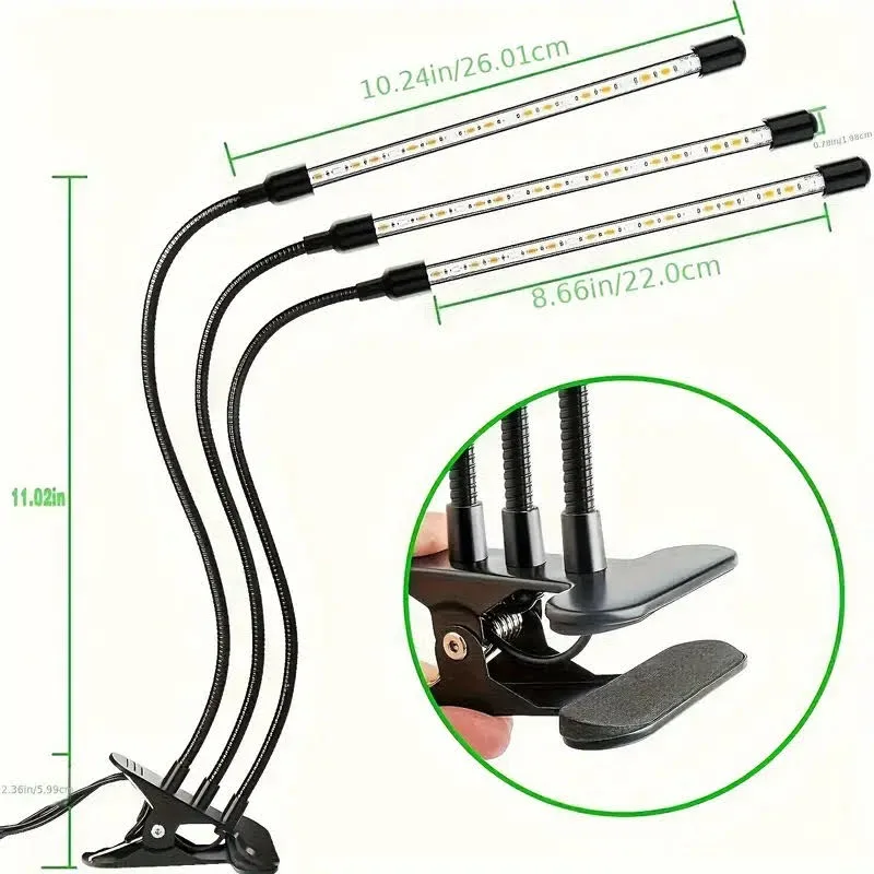 3-Head Indoor Plant Grow Light Lamp with Adjustable Gooseneck image indicator(7)