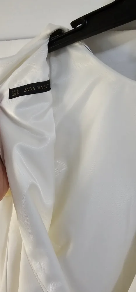 Zara Basic White and Tan Dress with Beaded Collar image indicator(2)