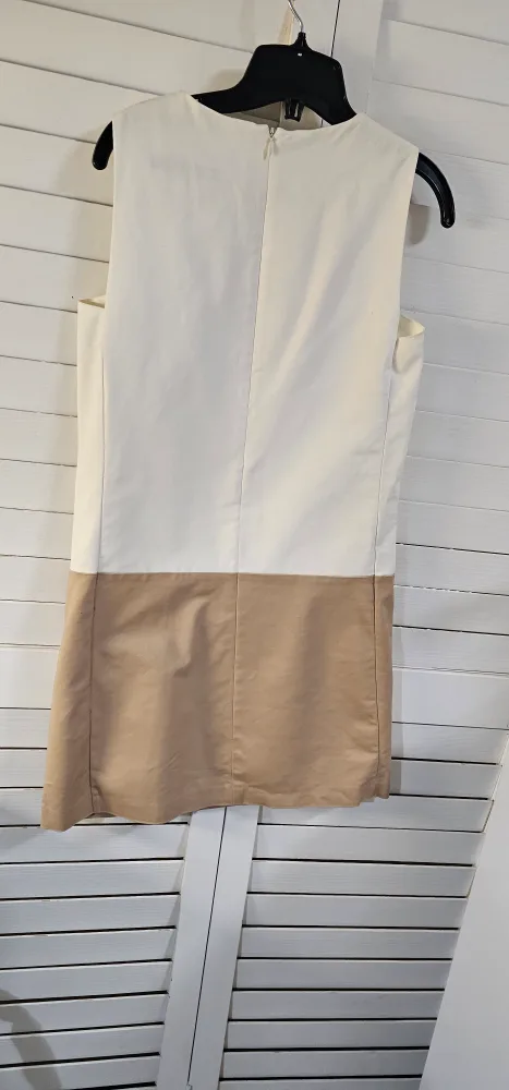 Zara Basic White and Tan Dress with Beaded Collar image indicator(4)