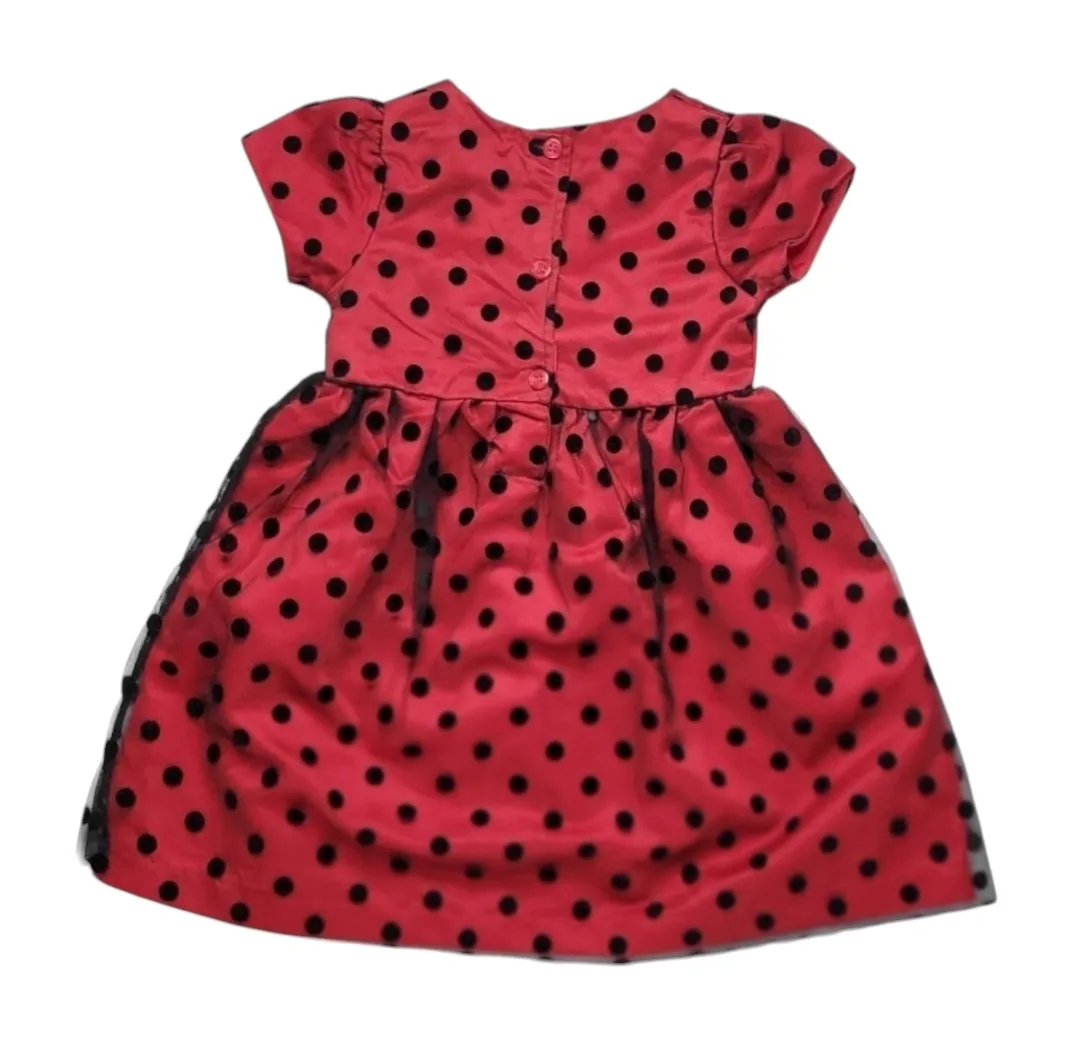 Red Dress w Black Velvet Polka-dots + Red Satin Roses Size 4 image indicator(2)