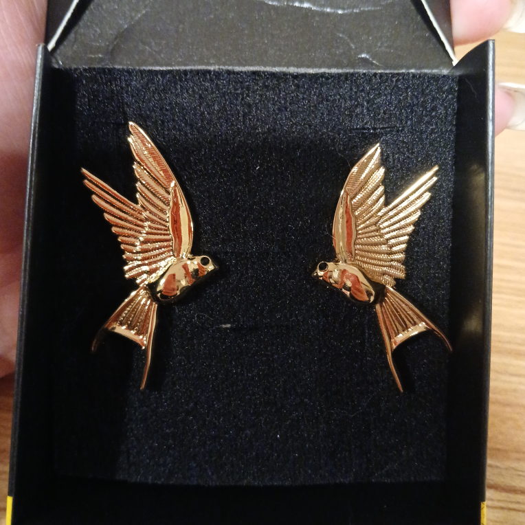 Gold Tone Chameleon and birds Earrings