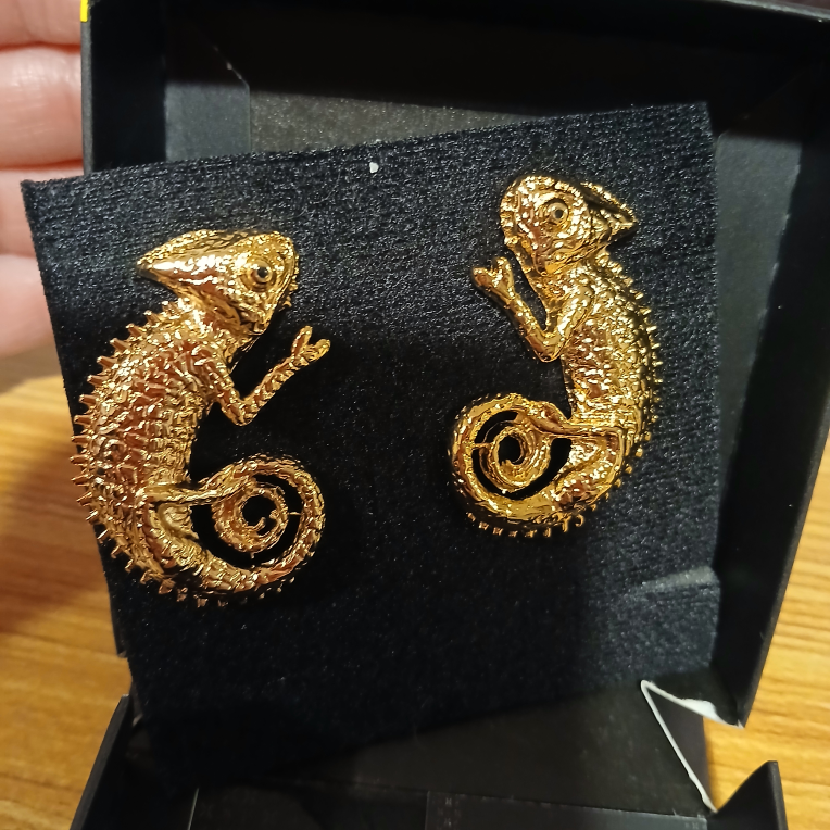 Gold Tone Chameleon and birds Earrings - photo 4