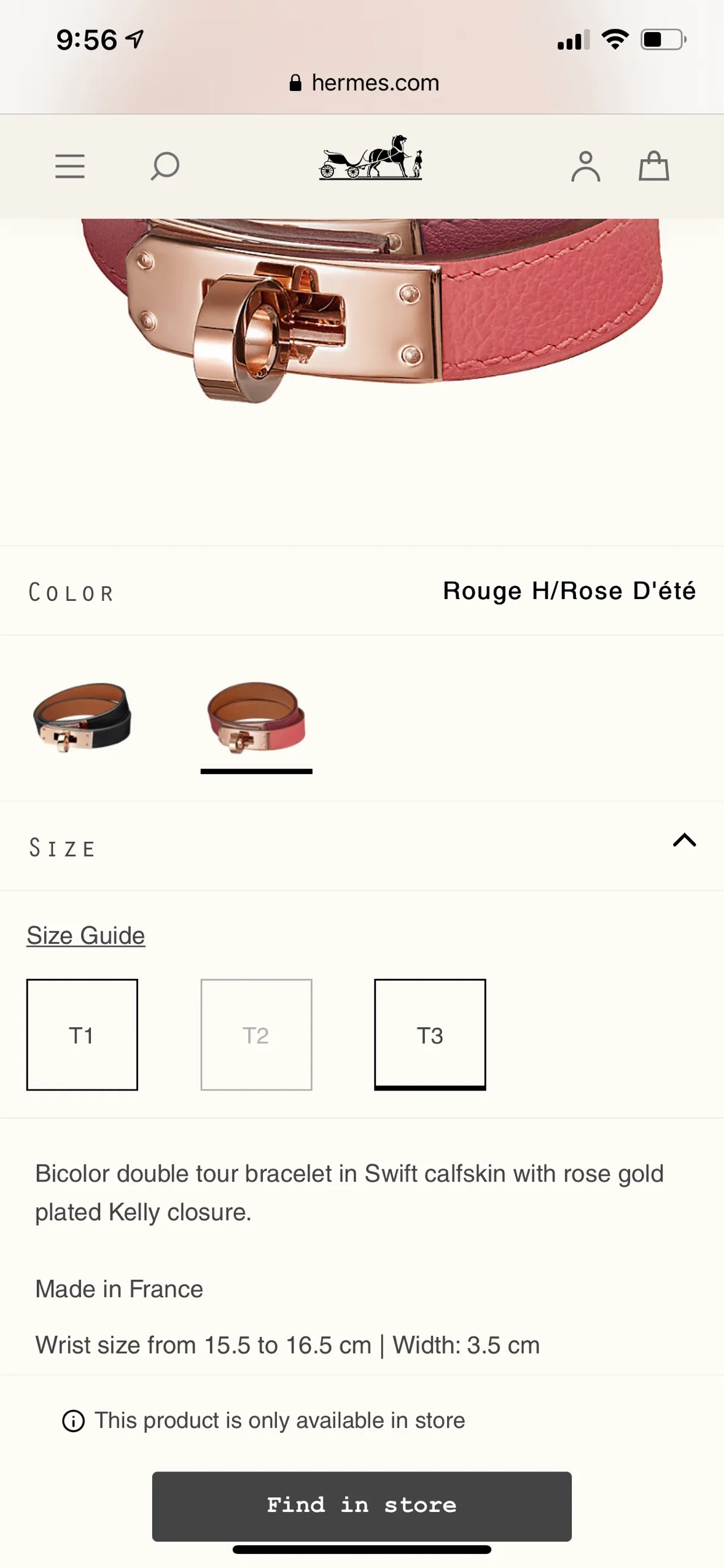 Hermès Bicolor Double Tour Bracelet Rose Gold Kelly Closure image indicator(10)