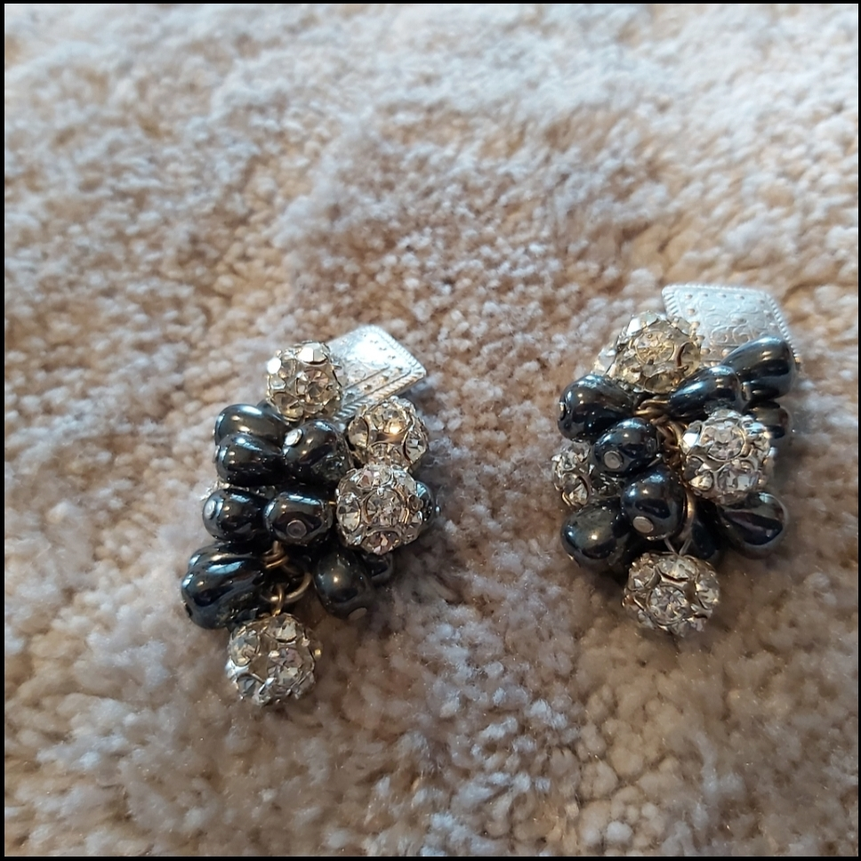 Vintage Silver Tone Crystal and Hematite Earrings