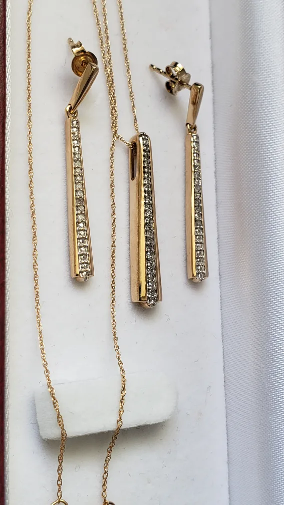 14k Gold Diamond  Necklace Earrings Set sale with certificate image indicator(3)