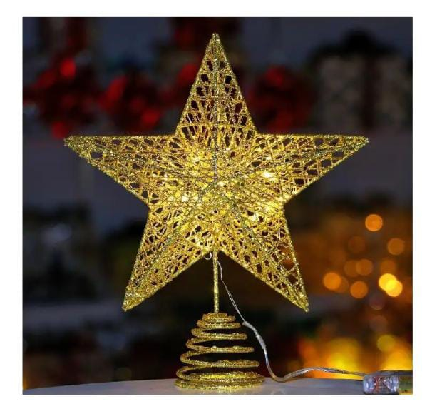 Gold Glittery Christmas Tree Topper with Lights