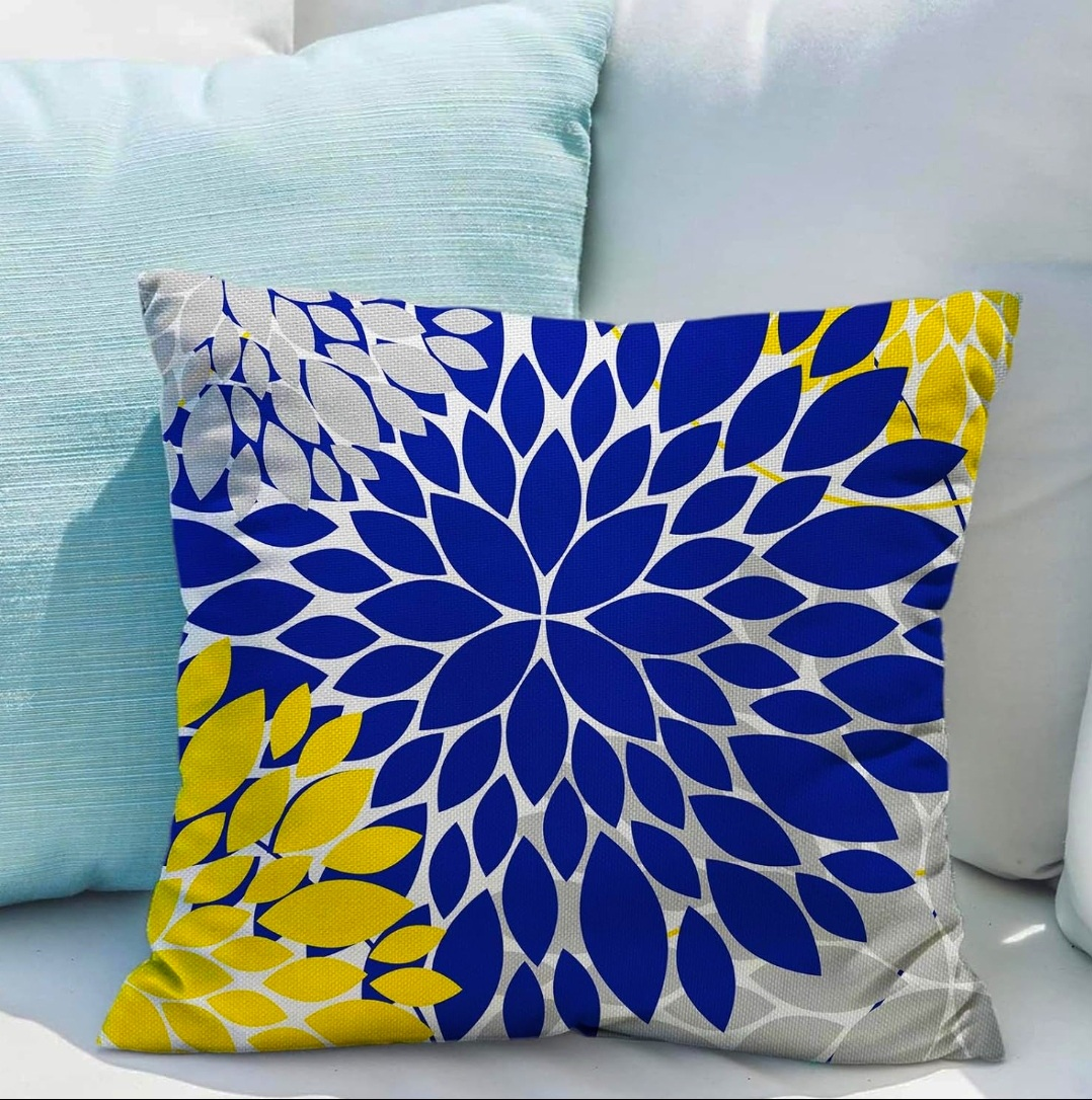 Navy Blue & Yellow Dahlia Pillow Covers, 18x18” Set of 2 - photo 5