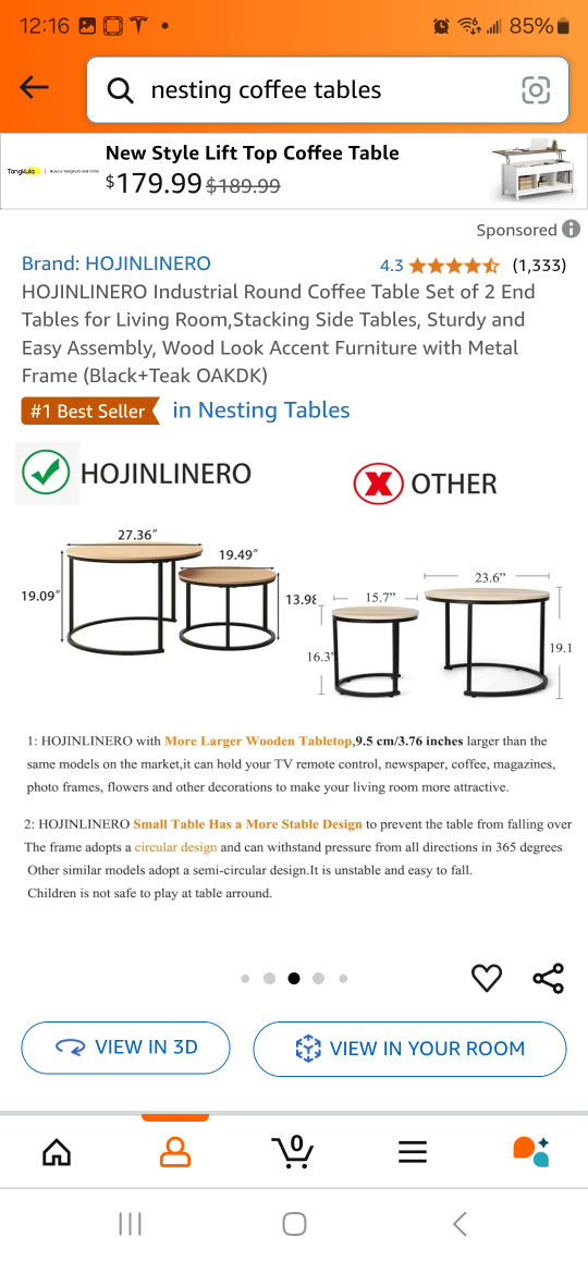 HOJINLINERO Industrial Round Coffee Table Set of 2 - photo 2
