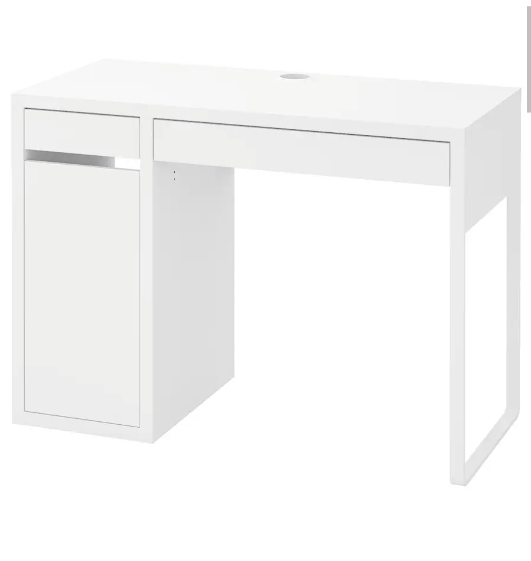 White Desk with Drawer and Cabinet