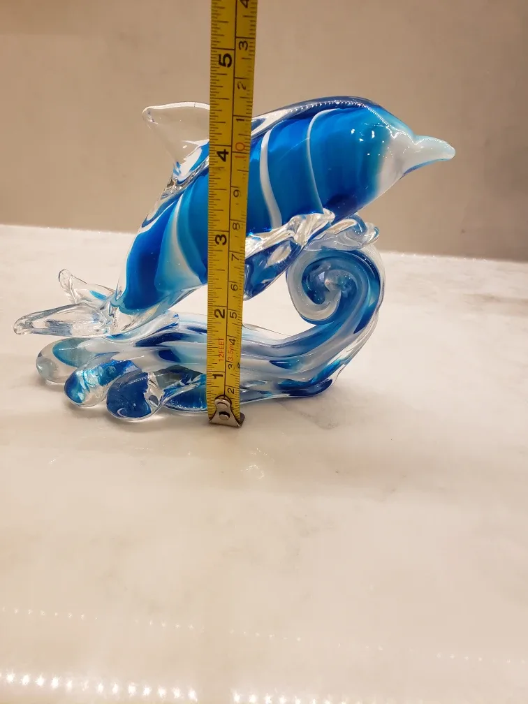 Blue and white glass dolphin on a wave figurine image indicator(7)