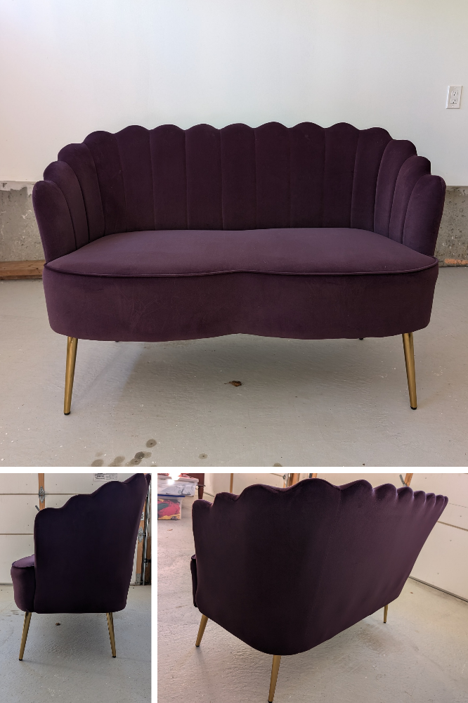 Purple Velvet Loveseat with Gold Legs