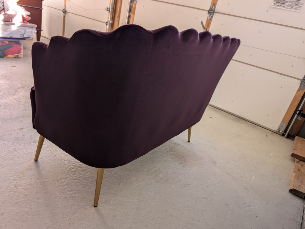 Purple Velvet Loveseat with Gold Legs - photo 3