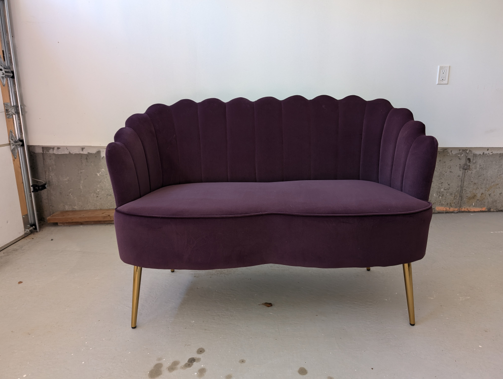 Purple Velvet Loveseat with Gold Legs - photo 4