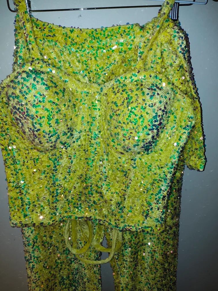 yellow with lime green Sequin Corset and Pants Set image indicator(4)