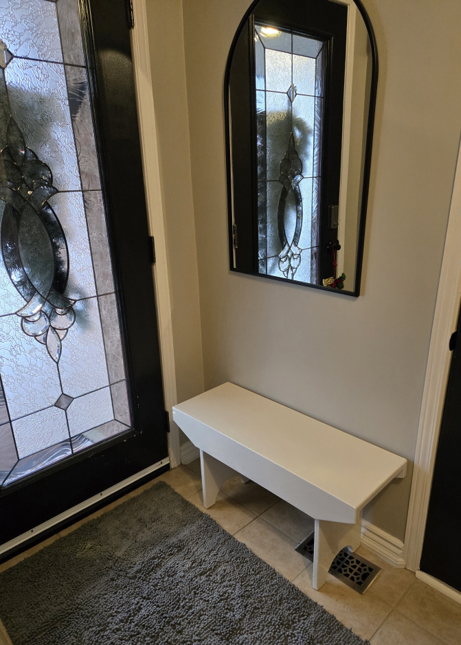White Wooden Bench with Heart Cutout