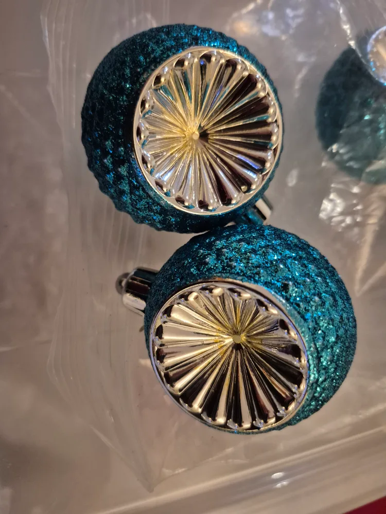 Set of 8 Teal Glitter Christmas Ornaments image indicator(2)