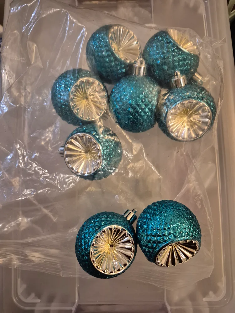 Set of 8 Teal Glitter Christmas Ornaments image indicator(4)