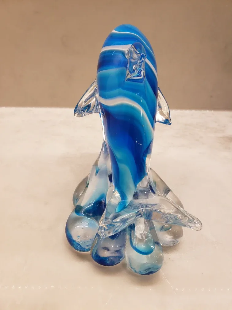 Blue and white glass dolphin on a wave figurine image indicator(5)