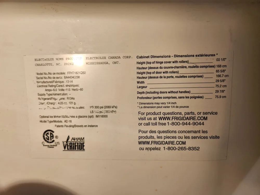 Frigidaire Refrigerator image indicator(3)