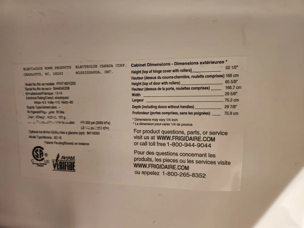 Frigidaire Refrigerator image indicator(2)