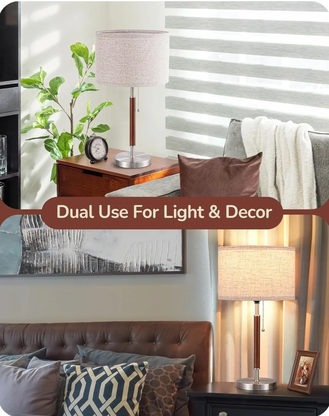 EDISHINE Mid Century Table Lamp, Solid Wood and Metal image indicator(2)