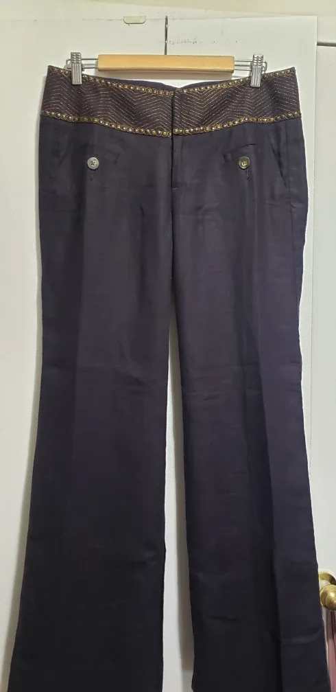 Anthropologie linen 0ants with decorative waist thumbnail