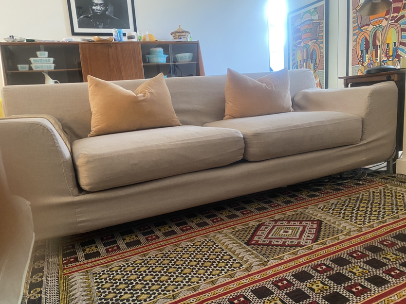 Firm Leather Sofa with custom slipcover