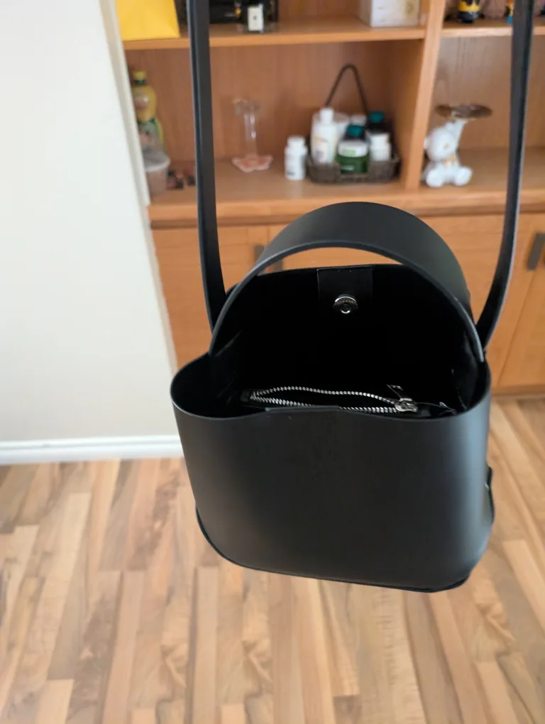 Black Vegan Leather Mini Bucket Bag image indicator(2)