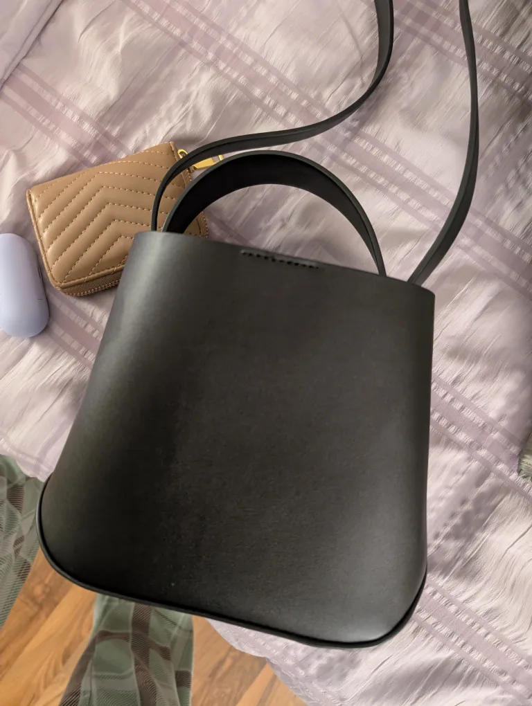 Black Vegan Leather Mini Bucket Bag image indicator(3)