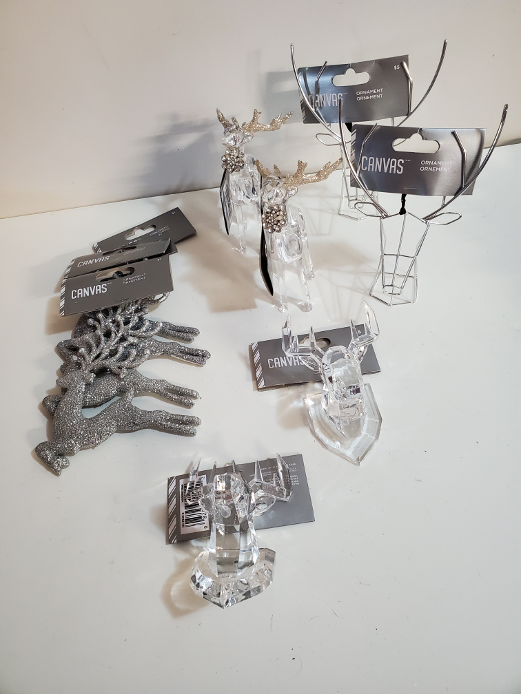 Bundled lot of Silver/Clear Themed Deer Ornaments