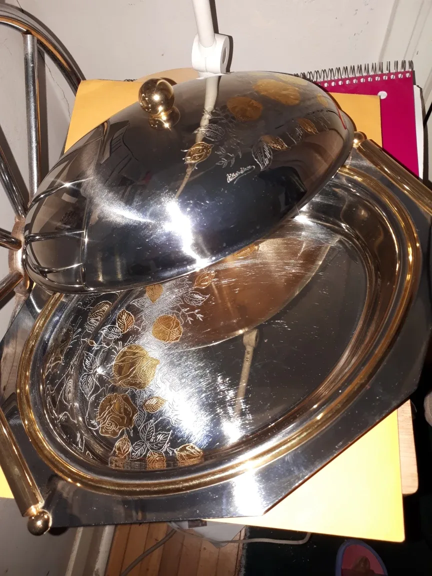 Vintage Silver Serving Platter with Lid_ designed with 24k gold image indicator(4)