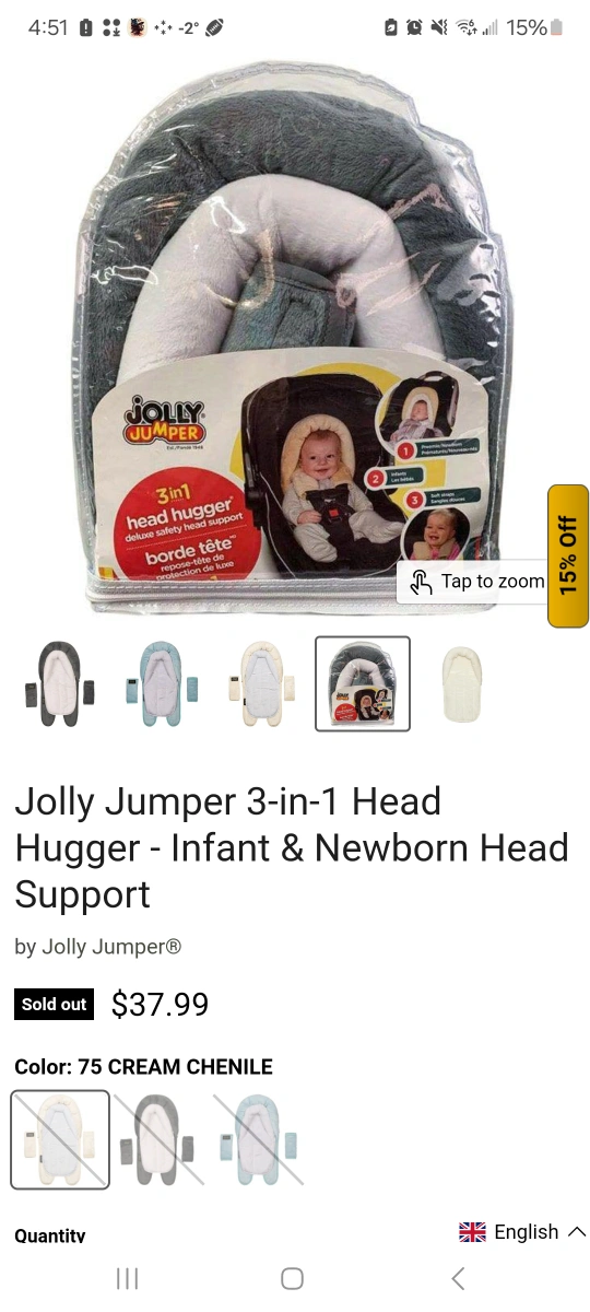 Jolly Jumper 3 in 1 Head Hugger Infant Newborn Head Support Karrot