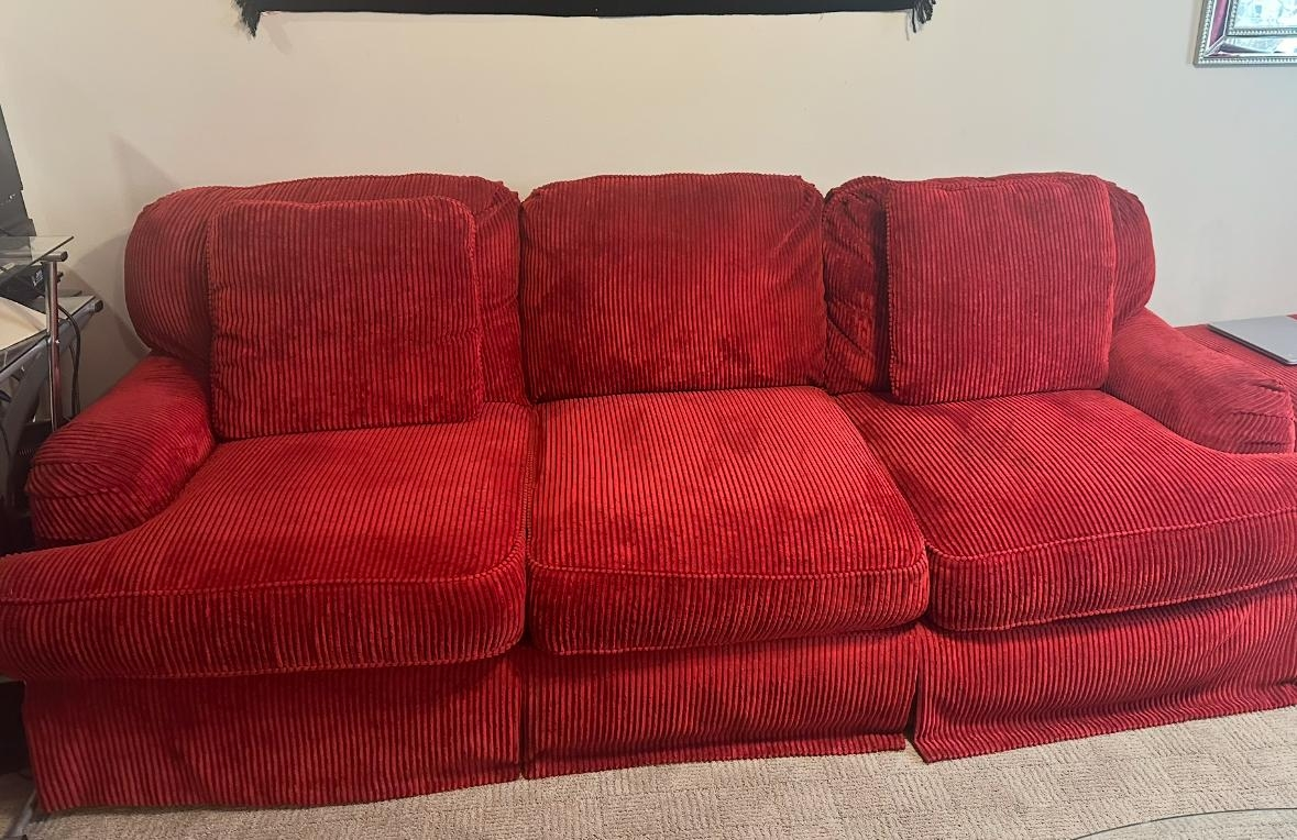 Red Corduroy Sofa and Loveseat Set