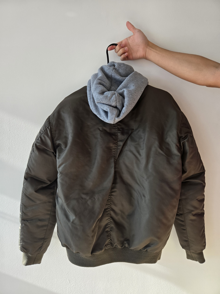Olive Green Bomber Jacket with Detachable Hoodie - photo 3